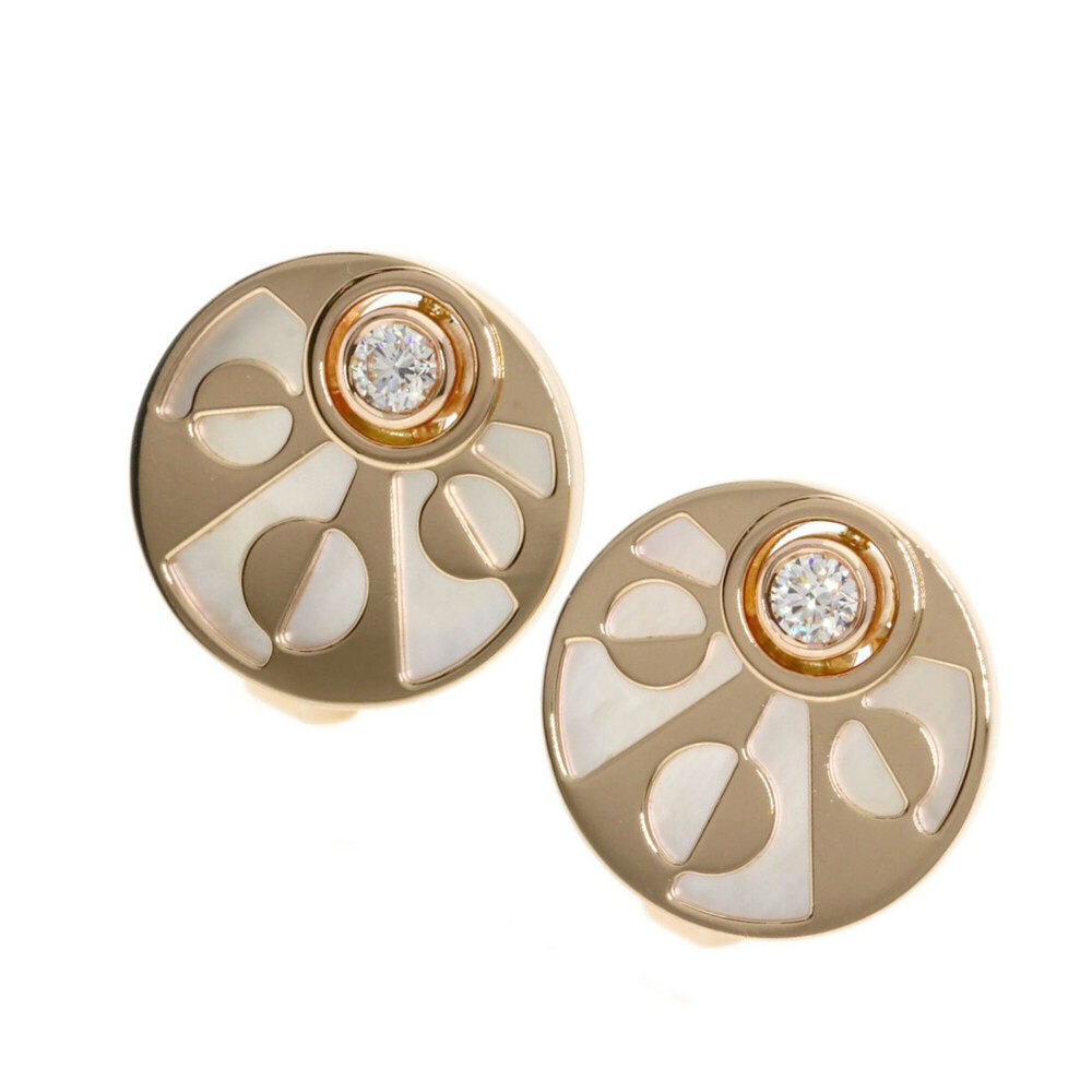 Bulgari Intarsio Diamond Shell Earrings, 18K Pink Gold, Women's BVLGARI